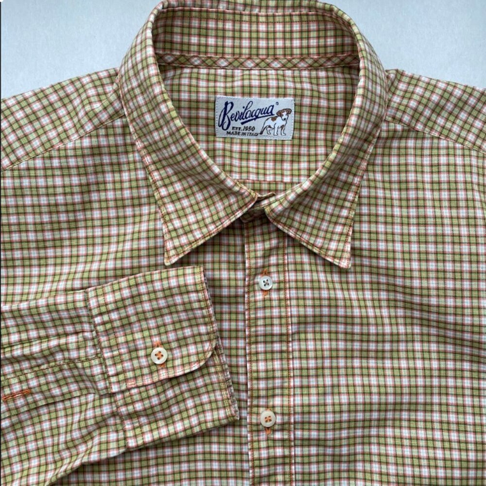 BEVILACQUA Italy Men's Button Up Shirt Plaid Check Size L - Picture 1 of 10
